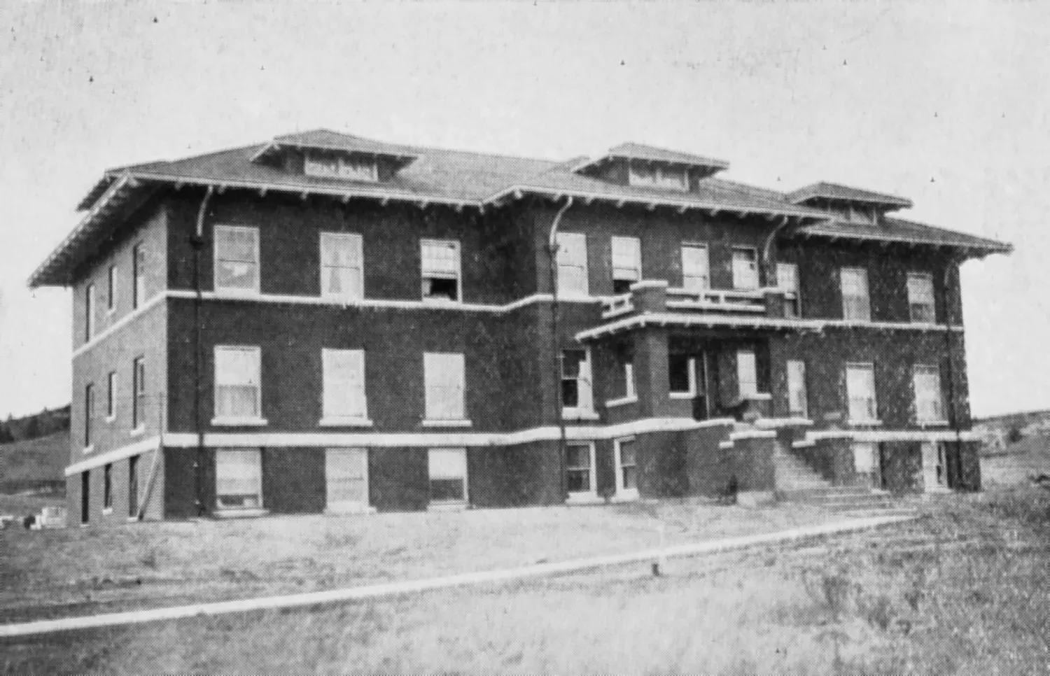 Three story brick building